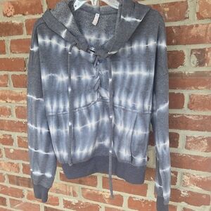 FP Movement by Free People Gray Tie-Dye Lace-Up Sweater